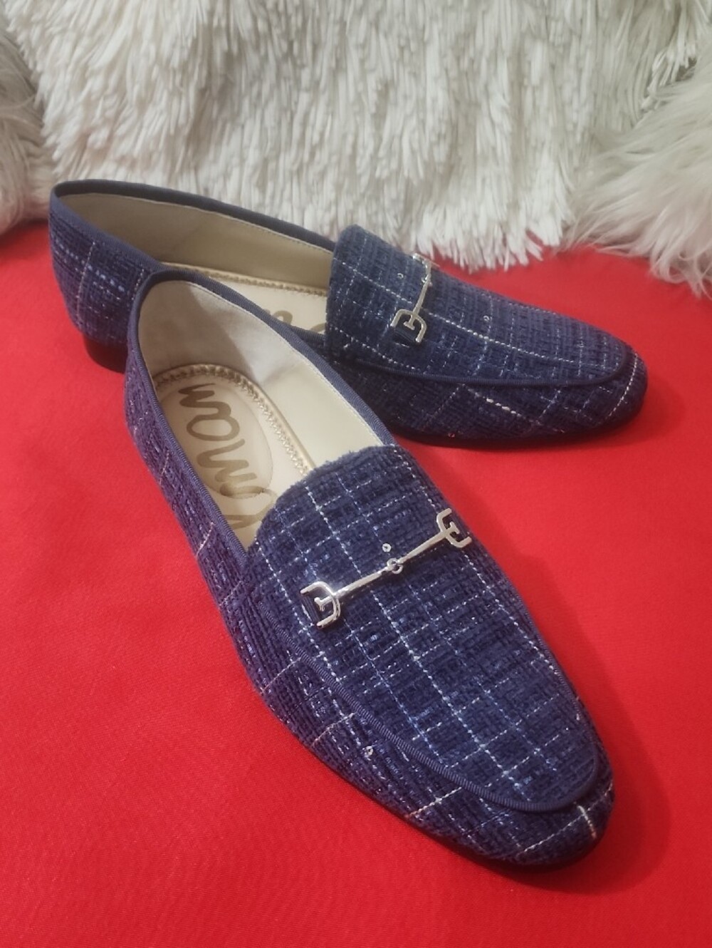Sam Edelman Loraine Bit Loafer  Navy Tweed Slip-On Loafers with Silver Horsebit